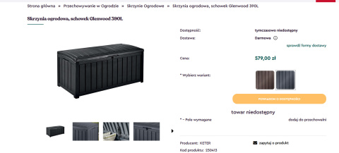 Keter skrzynia ogrodowa, schowek Glenwood 390L Keter skrzynia ogrodowa, schowek Glenwood 390L