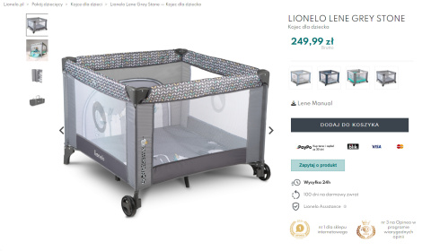 Kojec dla dzieci Lionelo Lene Grey Stone Kojec dla dzieci Lionelo Lene Grey Stone