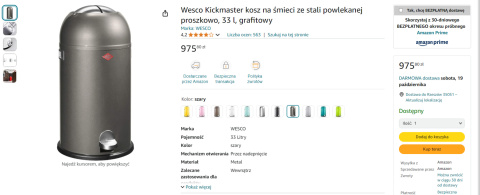 Wesco Kickmaster kosz na śmieci ze stali powlekanej proszkowo, 33 l, grafitowy Wesco Kickmaster kosz na śmieci ze stali powlekanej proszkowo, 33 l, grafitowy
