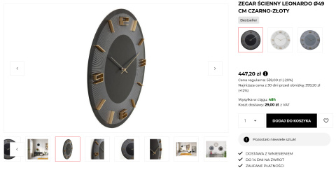 Zegar ścienny Kare Design Leonardo Ø49 cm czarno-złoty Zegar ścienny Kare Design Leonardo Ø49 cm czarno-złoty