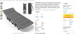 ATORPOK Przenośne łóżko kempingowe z poduszką, 204 kg, szare
