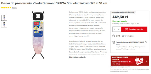 Deska do prasowania Vileda Diamond 173216 Stal aluminiowa 120 x 38 cm Deska do prasowania Vileda Diamond 173216 Stal aluminiowa 120 x 38 cm