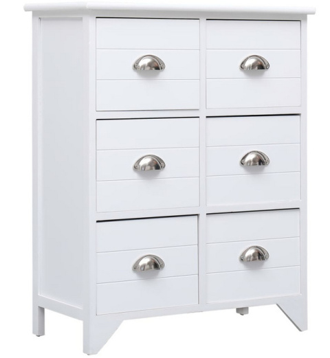 Komoda z 6 Szufladami – Biała, 60 x 30 x 75 cm z Drewna Paulownia Komoda z 6 Szufladami – Biała, 60 x 30 x 75 cm z Drewna Paulownia