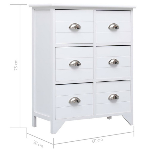 Komoda z 6 Szufladami – Biała, 60 x 30 x 75 cm z Drewna Paulownia Komoda z 6 Szufladami – Biała, 60 x 30 x 75 cm z Drewna Paulownia