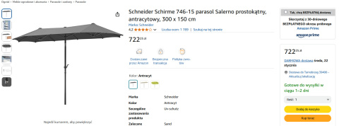 Parasol prostokątny Schneider Salerno 300 x 150 cm – antracytowy, nowoczesny design Parasol prostokątny Schneider Salerno 300 x 150 cm – antracytowy, nowoczesny design