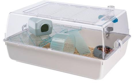 Ferplast Klatka dla chomika MINI DUNA HAMSTER, przezroczysty dach, akcesoria w zestawie, 55 x 39 x 27 cm