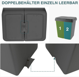 Ribelli Podwójny Kosz na Śmieci z Pokrywą – 2 x 25 L, Antracyt