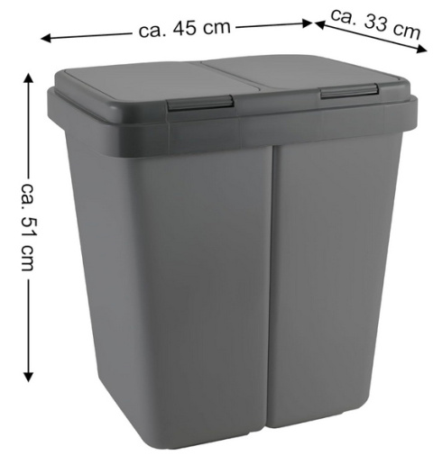 Ribelli Podwójny Kosz na Śmieci z Pokrywą – 2 x 25 L, Antracyt Ribelli Podwójny Kosz na Śmieci z Pokrywą – 2 x 25 L, Antracyt