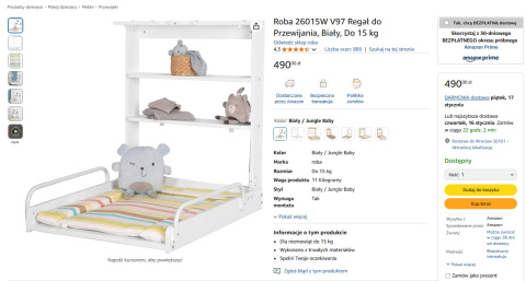 Roba 26015W V97 – Regał do Przewijania, Biały Roba 26015W V97 – Regał do Przewijania, Biały