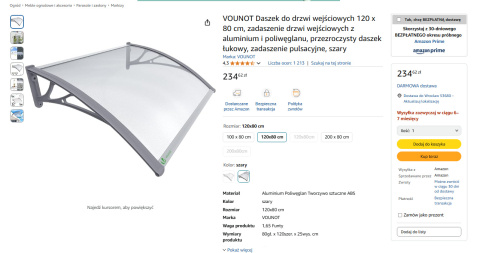 VOUNOT Daszek łukowy 120x80 cm, aluminium i poliwęglan, przezroczysty, szary VOUNOT Daszek łukowy 120x80 cm, aluminium i poliwęglan, przezroczysty, szary