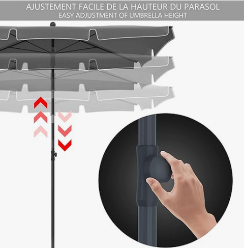 VOUNOT Prostokątny parasol ogrodowy, pochylony balkonowy 200 x 125 cm, z osłoną, beżowy, szary, czerwony VOUNOT Prostokątny parasol ogrodowy, pochylony balkonowy 200 x 125 cm, z osłoną, beżowy, szary, czerwony