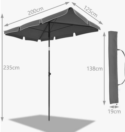 VOUNOT Prostokątny parasol ogrodowy, pochylony balkonowy 200 x 125 cm, z osłoną, beżowy, szary, czerwony VOUNOT Prostokątny parasol ogrodowy, pochylony balkonowy 200 x 125 cm, z osłoną, beżowy, szary, czerwony