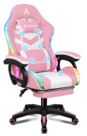 ALFORDSON Krzesło do gier z oświetleniem RGB LED i podnóżkiem, różowe, ergonomiczne