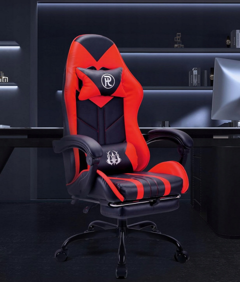 Ergonomiczne Krzesło Gamingowe, Biurowe, Obrotowe, Skórzane, Czerwono-Czarne Ergonomiczne Krzesło Gamingowe, Biurowe, Obrotowe, Skórzane, Czerwono-Czarne