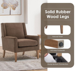 Fotel COLAMY Modern Wingback, tapicerowany, brązowy, z drewnianymi nogami