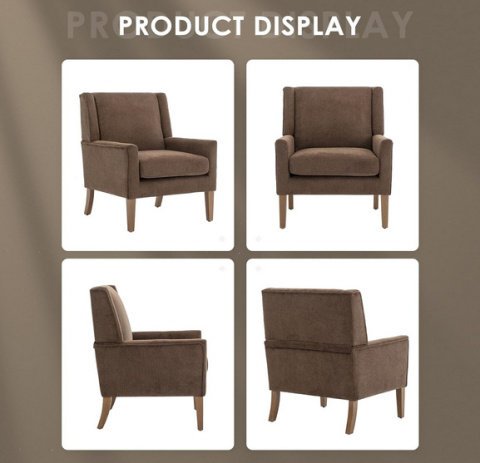 Fotel COLAMY Modern Wingback, tapicerowany, brązowy, z drewnianymi nogami Fotel COLAMY Modern Wingback, tapicerowany, brązowy, z drewnianymi nogami
