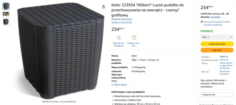 Pudełko do przechowywania na zewnątrz Keter "Allibert" Luzon – Czarny/Grafitowy, Pudełko do przechowywania na zewnątrz Keter "Allibert" Luzon – Czarny/Grafitowy,