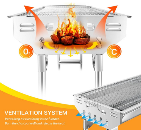 Sunjas Grill na Węgiel Drzewny ze Stali Nierdzewnej, Składany, Przenośny Grill Kempingowy, 74 x 33,5 x 71,5 cm Sunjas Grill na Węgiel Drzewny ze Stali Nierdzewnej, Składany, Przenośny Grill Kempingowy, 74 x 33,5 x 71,5 cm