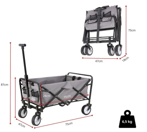 FASports Carromco Składany Wózek Transportowy z Hamulcem Postojowym, do 80 kg, 61 L FASports Carromco Składany Wózek Transportowy z Hamulcem Postojowym, do 80 kg, 61 L