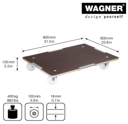 Wózek Transportowy WAGNER MM 1379 - 400 kg, Antypoślizgowy, XXL 80x60 cm