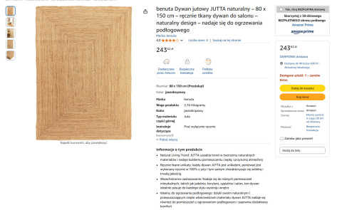Benuta Dywan z juty JUTTA 250 x 80 cm Benuta Dywan z juty JUTTA 250 x 80 cm