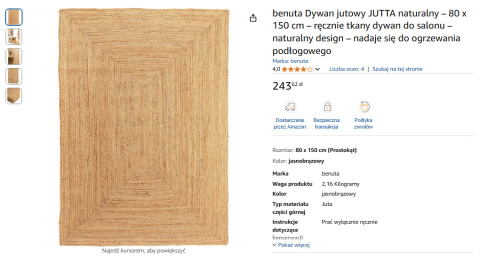 Benuta Dywan z juty JUTTA 250 x 80 cm Benuta Dywan z juty JUTTA 250 x 80 cm