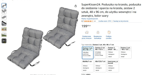 SuperKissen24 – Poduszka na krzesło, zestaw 2 sztuk, 48 x 96 cm SuperKissen24 – Poduszka na krzesło, zestaw 2 sztuk, 48 x 96 cm