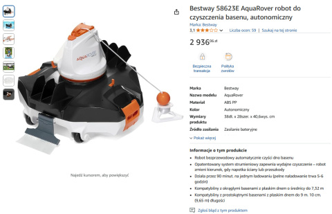 Bestway 58623E AquaRover – Robot do Czyszczenia Basenu, Autonomiczny Bestway 58623E AquaRover – Robot do Czyszczenia Basenu, Autonomiczny