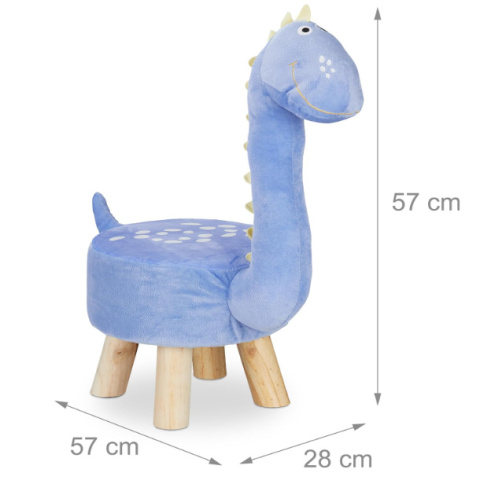 Taboret dla Dzieci Relaxdays z Motywem Dinozaura, Pluszowe Obicie, Okrągłe Siedzisko, Niebieski Taboret dla Dzieci Relaxdays z Motywem Dinozaura, Pluszowe Obicie, Okrągłe Siedzisko, Niebieski