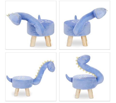Taboret dla Dzieci Relaxdays z Motywem Dinozaura, Pluszowe Obicie, Okrągłe Siedzisko, Niebieski Taboret dla Dzieci Relaxdays z Motywem Dinozaura, Pluszowe Obicie, Okrągłe Siedzisko, Niebieski