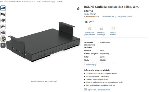 ROLINE Szuflada Pod Stolik z Półką Slim, Czarna ROLINE Szuflada Pod Stolik z Półką Slim, Czarna