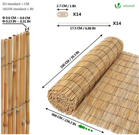 VOUNOT trzcina 100 x 600 cm, ogrodzenie dekoracyjne z mocowaniami, ochrona przed spojrzeniami do ogrodu, tarasu i balkonu VOUNOT trzcina 100 x 600 cm, ogrodzenie dekoracyjne z mocowaniami, ochrona przed spojrzeniami do ogrodu, tarasu i balkonu