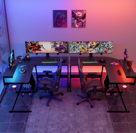 Bestier Biurko Gamingowe L-Shaped 130 cm RGB z Półką Bestier Biurko Gamingowe L-Shaped 130 cm RGB z Półką