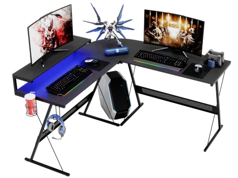 Bestier Biurko Gamingowe L-Shaped 130 cm RGB z Półką Bestier Biurko Gamingowe L-Shaped 130 cm RGB z Półką