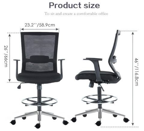 Ergonomiczne krzesło biurowe Sunon z siatki, obrotowe, regulowana wysokość, podnóżek, kółka hamulcowe, czarne Ergonomiczne krzesło biurowe Sunon z siatki, obrotowe, regulowana wysokość, podnóżek, kółka hamulcowe, czarne
