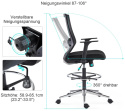 Ergonomiczne krzesło biurowe Sunon z siatki, obrotowe, regulowana wysokość, podnóżek, kółka hamulcowe, czarne
