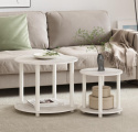Furinno 2-poziomowy okrągły stolik boczny, biały marmur, drewniany stolik pomocniczy Furinno 2-poziomowy okrągły stolik boczny, biały marmur, drewniany stolik pomocniczy