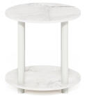 Furinno 2-poziomowy okrągły stolik boczny, biały marmur, drewniany stolik pomocniczy Furinno 2-poziomowy okrągły stolik boczny, biały marmur, drewniany stolik pomocniczy