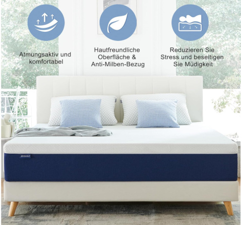 Molblly Materac 90 x 200 cm – Pianka z pamięcią kształtu Molblly Materac 90 x 200 cm – Pianka z pamięcią kształtu