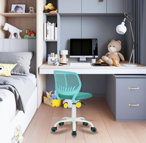 Nowoczesne krzesło biurowe dla dzieci FurnitureR, regulowane i obrotowe, turkusowe Nowoczesne krzesło biurowe dla dzieci FurnitureR, regulowane i obrotowe, turkusowe