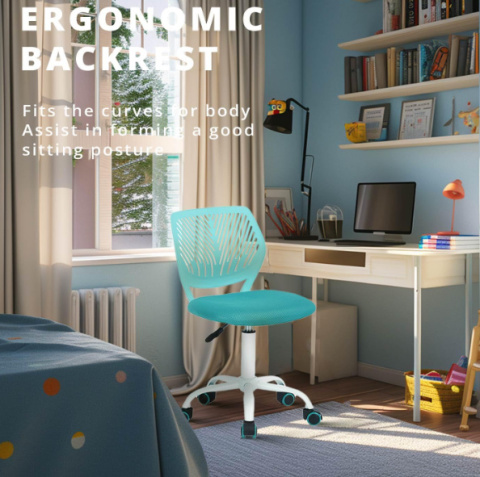 Nowoczesne krzesło biurowe dla dzieci FurnitureR, regulowane i obrotowe, turkusowe Nowoczesne krzesło biurowe dla dzieci FurnitureR, regulowane i obrotowe, turkusowe