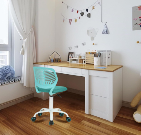 Nowoczesne krzesło biurowe dla dzieci FurnitureR, regulowane i obrotowe, turkusowe Nowoczesne krzesło biurowe dla dzieci FurnitureR, regulowane i obrotowe, turkusowe