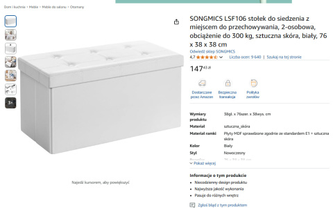 SONGMICS LSF106 – Stołek do siedzenia/ pufa z pojemnikiem SONGMICS LSF106 – Stołek do siedzenia/ pufa z pojemnikiem