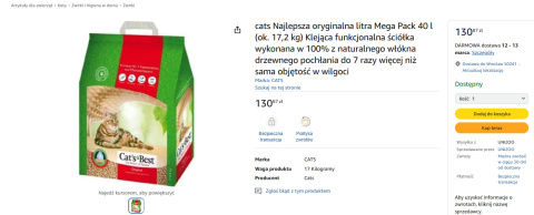 Żwirek dla kota, 40 l (ok. 17,2 kg), klejąca, 100% naturalne włókno drzewne Żwirek dla kota, 40 l (ok. 17,2 kg), klejąca, 100% naturalne włókno drzewne