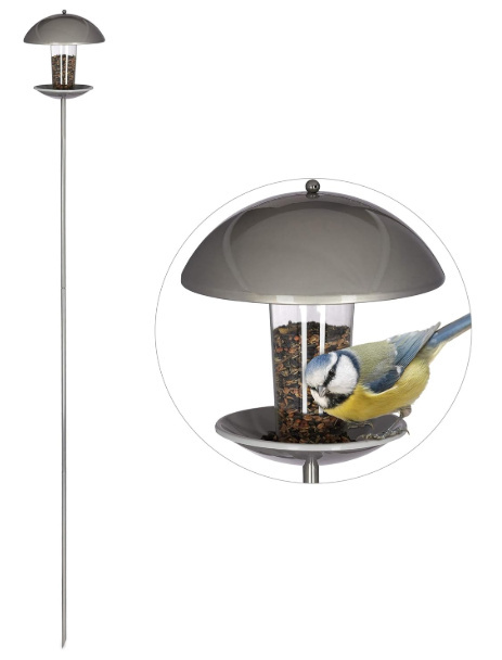 Relaxdays dozownik karmy dla ptaków – wiszący karmnik ogrodowy, 172 cm, srebrny