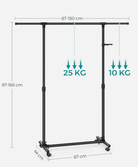 SONGMICS LLR001B01 Clothes Rack – Wózkowa, regulowana suszarka na ubrania SONGMICS LLR001B01 Clothes Rack – Wózkowa, regulowana suszarka na ubrania