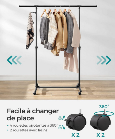 SONGMICS LLR001B01 Clothes Rack – Wózkowa, regulowana suszarka na ubrania SONGMICS LLR001B01 Clothes Rack – Wózkowa, regulowana suszarka na ubrania