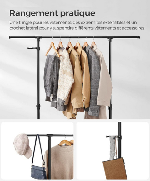 SONGMICS LLR001B01 Clothes Rack – Wózkowa, regulowana suszarka na ubrania SONGMICS LLR001B01 Clothes Rack – Wózkowa, regulowana suszarka na ubrania