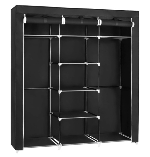 SONGMICS tekstylny składany garderobiany, 150 x 45 x 175 cm, czarny – szafa na ubrania z drążkiem i półkami SONGMICS tekstylny składany garderobiany, 150 x 45 x 175 cm, czarny – szafa na ubrania z drążkiem i półkami