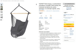 VOUNOT Fotel wiszący XXL z poduszkami i schowkiem